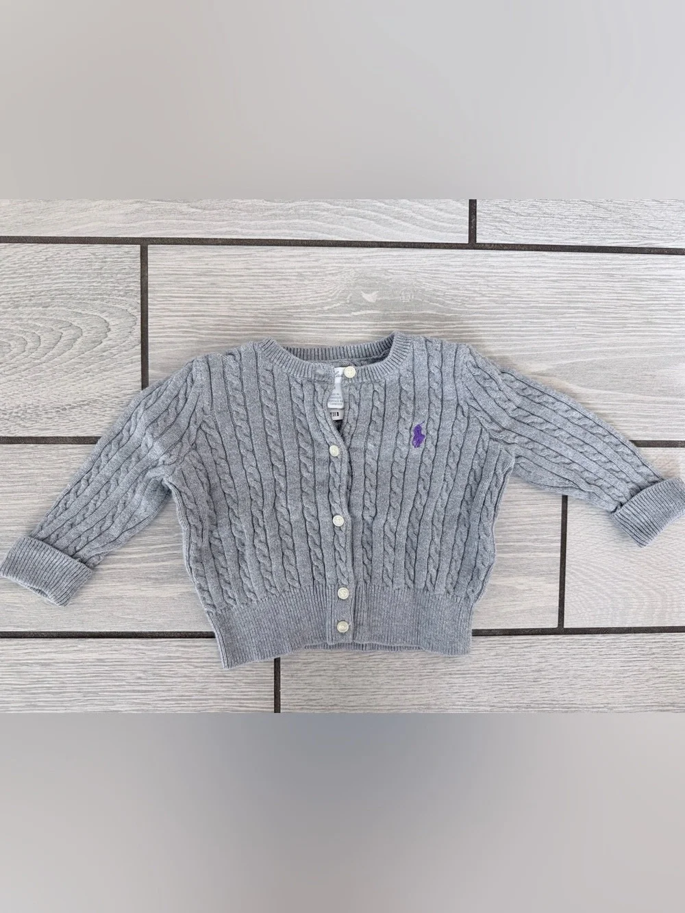 Ralph Lauren Baby Girl Mini-Cable Cotton Cardigan - Gray 9 months